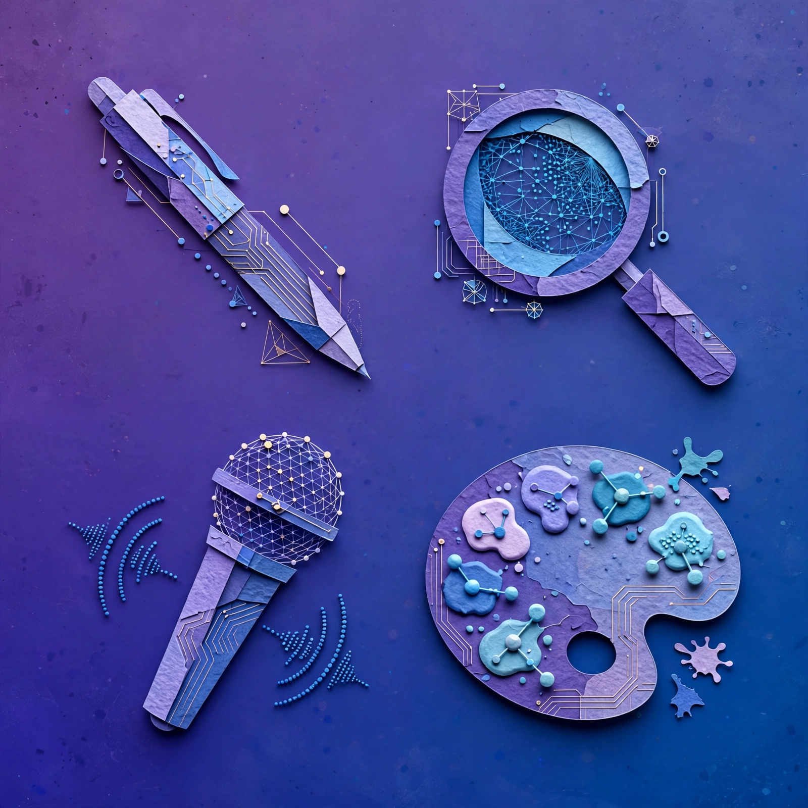 Collage of abstract icons representing free AI tools for students