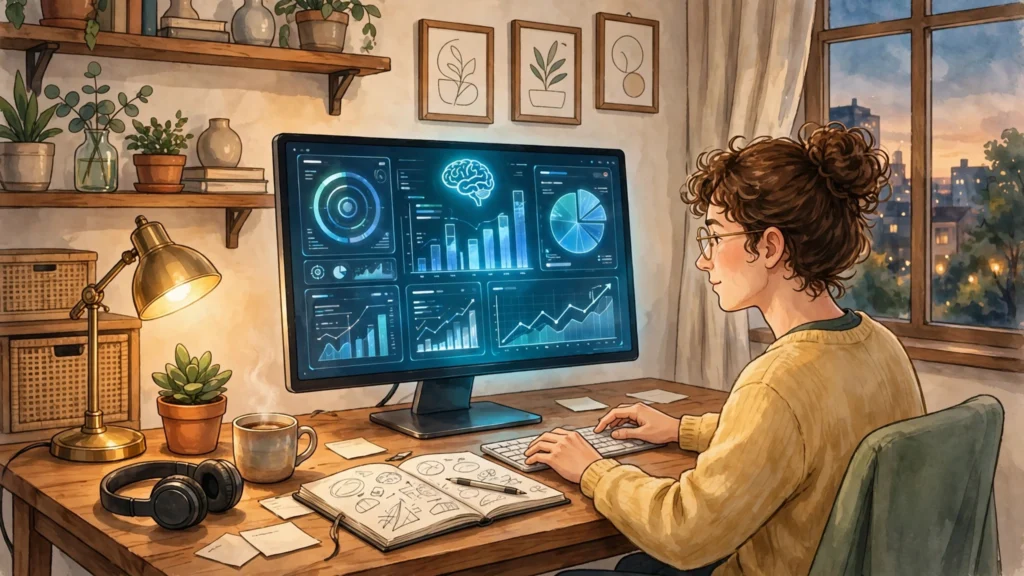 Freelancer at a desk using the best AI tools for freelancers to manage projects and save time