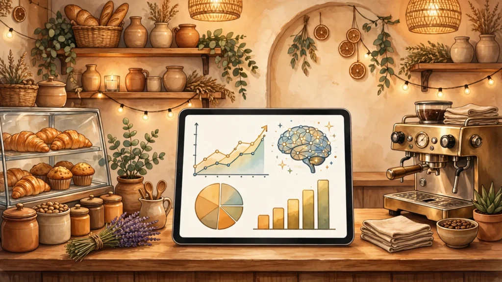 Small business owner using the best AI tools for small business owners to track sales and marketing