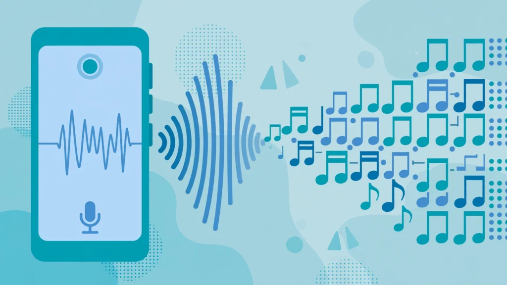 Illustration of a smartphone recording audio and turning speech into organized notes, representing the best AI note-taking apps of 2026