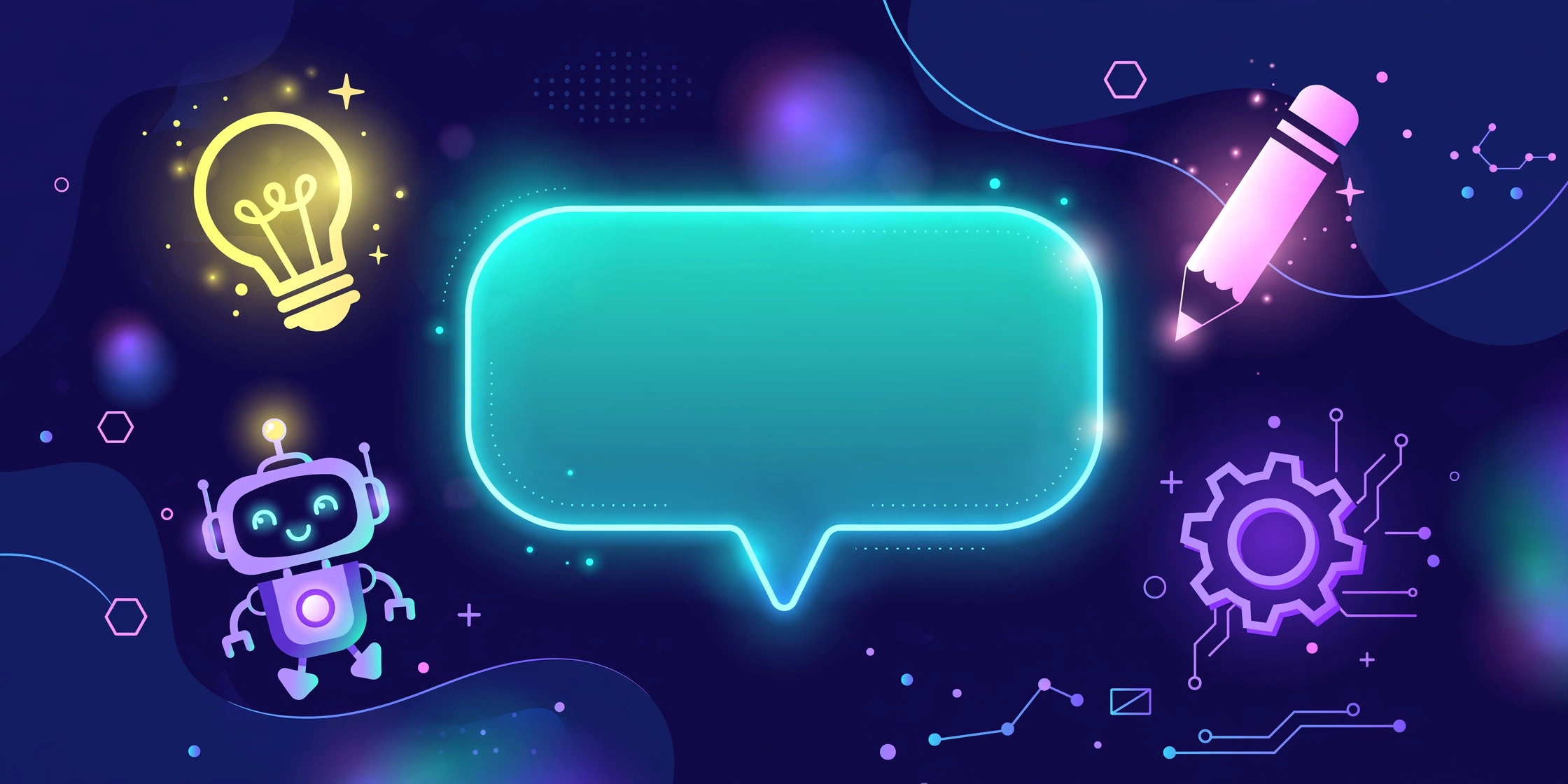 Abstract illustration of a glowing chat bubble with lightbulb shapes