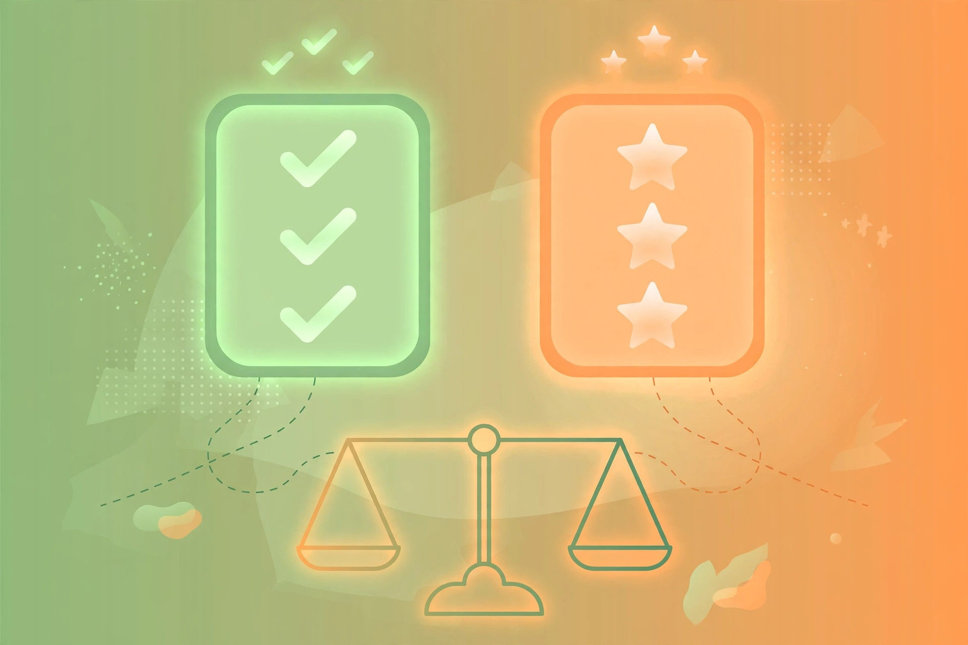 Two glowing comparison panels with checkmarks and stars